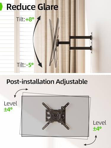 USX Mount TV Wall Mount for Most 26-60 Inch TVs up to 77 lbs, Full Motion Wall Mount TV Bracket with Swivel Tilt Single Stud Design for Corner, Max VESA 400x400mm fit Most 32 40 42 43 50 55 60 TVs