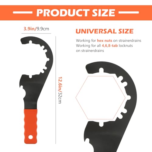 Sink Drain Wrench, Lock Nut Wrench with Opening Design for 3-5/8 in Hex Drains and 4/6/8 Tab Locknuts, Universal Drain Nut Spanner for Kitchen & Toilet Sink Strainer Basket