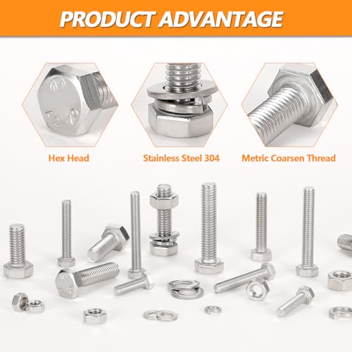 448 Pcs M5 M6 M8 Hex Bolts and Nuts Assortment Kit,16/20/30/40mm Bolts - size: M5/M6/M8 - 16/20/30/40mm