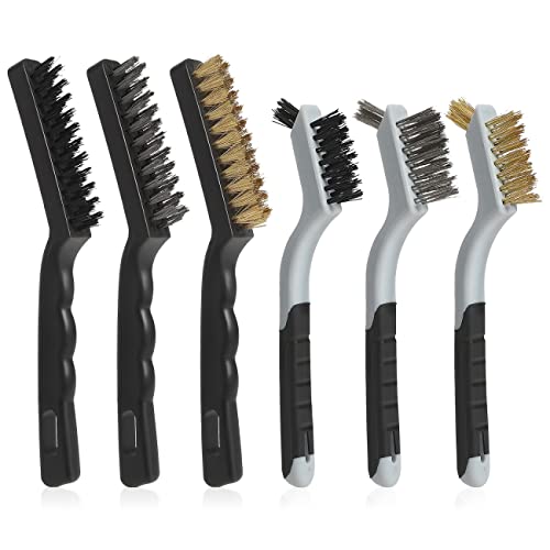 VASTOOLS Wire Brushes Cleaning Set 6Pc, 9" and 7", Wire Brushes for Cleaning Welding Slag, Rust and Dust. Includes Brass, Nylon, Stainless Steel Brushes with Strong Handle - size: 7" 9"