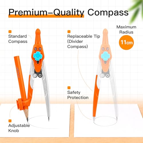YPLUS Geometry Set, Protractor and Compass Set for Students, 12Pcs - size: 1 Count (Pack of 12)