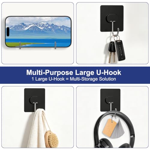 Adhesive Wall Hooks No Drill Large Black Heavy Duty,13LB Sticky 12 Pack - color: Black, size: Large 12 Pcs