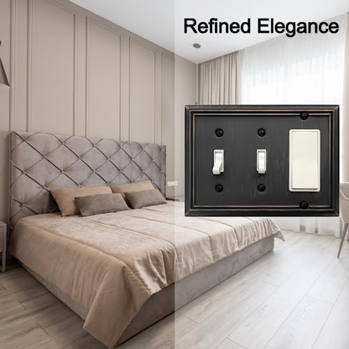 OKAWYC Double Toggle/Single Decorator Light Switch Cover Adler Metal Wall Plate, 2-Pack Aged Bronze 3 Gang, Light Switch Cover, Receptacle Dimmer Switch GFCI Outlet Decorative Wallplate, Durable - style: 2 Toggle/1 Decorator 2PK
