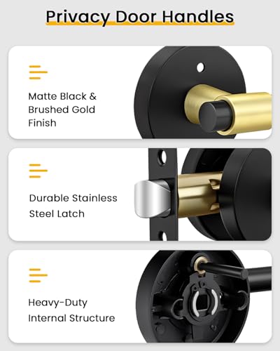 Goldenwarm 6 Pack Black and Gold Interior Door Handles, Privacy Lever Door Handle, Interior Door Lever Pack, Black and Gold Door Handles Interior for Bedroom, Bathroom