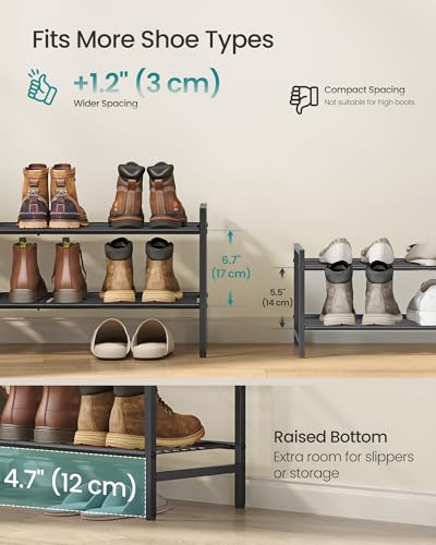 SONGMICS 2-Tier Metal Shoe Rack, Vertical Shelf, Holds up to 12 Pairs - color: Black, size: 2 Tiers (11"D x 26.8"W)