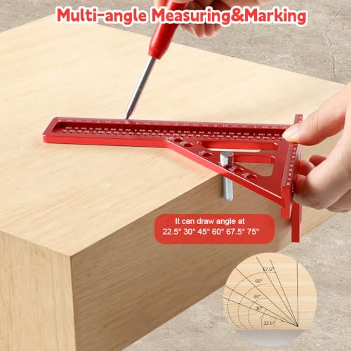 3D Multi-Angle Measuring Ruler,Extended Upgrade Version 22.5°-90°Woodworking Metal Layout,Marking,Aluminum Alloy Square Tools with Angle Pin for DIY,Engineer,Carpenter,Construction