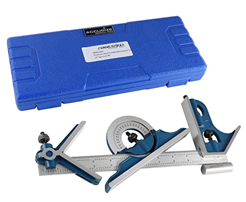 Accusize Industrial Tools 12'' 4 Combination Square Ruler Set Protractor Satin, 4-R Graduation, 0000-8101 - size: 12" 4R