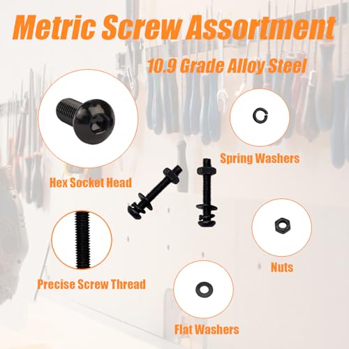 3000PCS Metric Screw Assortment, M2 M3 M4 M5 Screw Assortment, Metric Machine Screws Kit, Hex Button Head Cap Screws and Nuts & Washers Kit, Screw & Bolt Assortment Sets, Grade 10.9 Black Alloy Steel