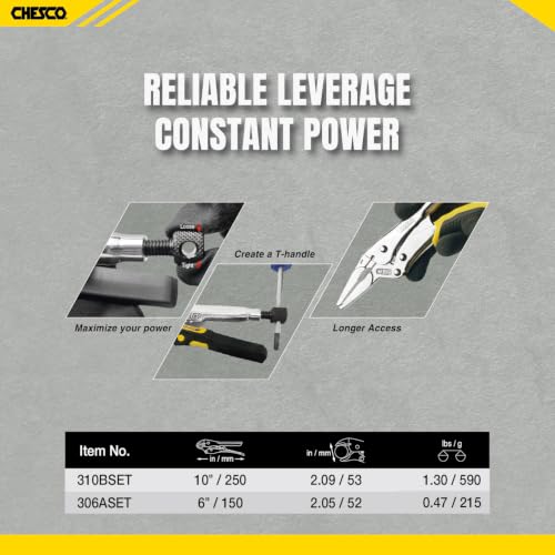 CHESCO 10-Inch Curved Jaw & 6-Inch Long Nose,2nd Gen Easy Release Patented Force-Saving Locking Pliers, Premium Cr-Mo Steel Vise-Grips for Welding, Automotive, HVAC & Plumbing, Locking Pliers - size: 10 Inch & 6 Inch