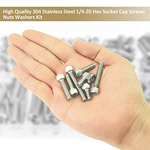 58 Pieces 1/4-20 x 1/2", 3/4", 1", 1-1/4", 1-1/2", Hex Socket Head Cap Screws Nuts Assortment Kit, 304 Stainless Steel, Fully Machine Thread - size: 1/4"-20, style: Socket Head