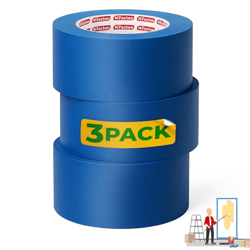 XFasten Blue Painters Tape 3 Inch Wide x 180 Feet Bulk (3-Pack, 540ft Total) Wall Safe UV-Resistant Blue Masking Tape 3 Inch Wide for Indoor and Outdoor Walls, Painting, Wood, Automotive - size: 3 Inches x 60 Yards (3-Pack)