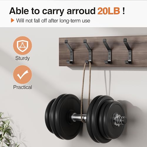 susswiff 10-Pack Coat Hook for Hanging, 20LB (Max), Stainless Wall Hooks for Towel, Hat, Backpack, Key, Clothes, Wall Mounted Coat Hanger for Closet, Metal, Black, 3.75"