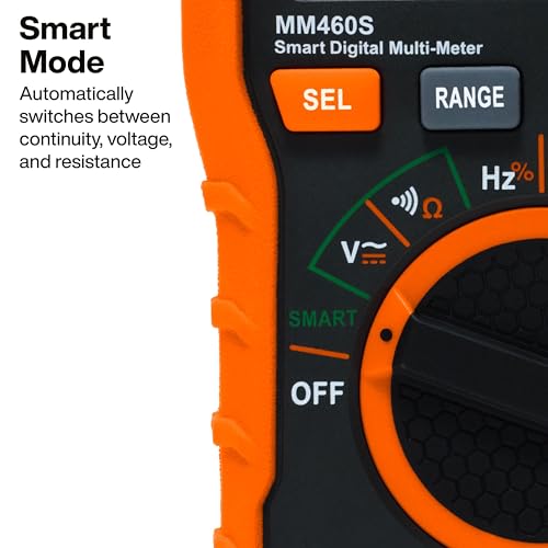 Klein Tools MM460S Smart Digital Multimeter, 600V AC/DC Auto-Ranging TRMS, Voltage Tester, Backlit Display, Hands-Free Operation, Professional Electrical Tester - size: Smart Meter