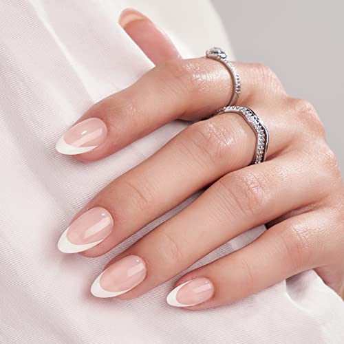 BTArtbox Press On Nails, White French, Short Almond, French Tip, 32Ct