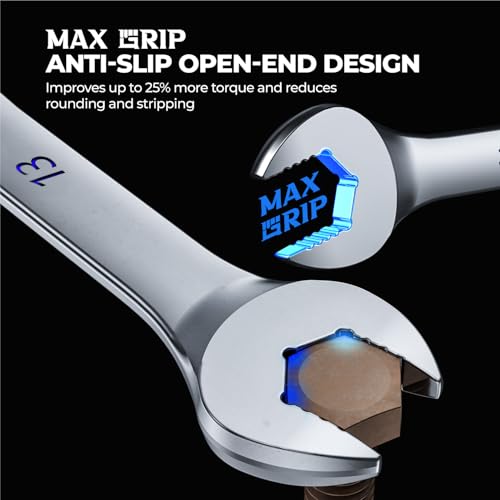 toolant Max Grip 30pcs Professional Metric & SAE Combination Wrench Set with Long Pattern Offset Heads Anti-Slip Teeth & Color-Coded Markings for Machinist, Auto, maintenance, DIYer - size: Metric&SAE（8-24mm&1/4-1"）