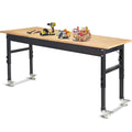 60" Adjustable Work Bench, Rubber Wood Top Workbench - size: 60 inches (with socket and wheels)