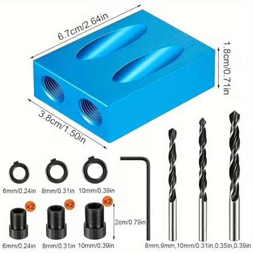Wood Woodwork Guides Joint Angle Tool Carpentry Locator - 14pcs Pocket Hole Jig 15Degree Woodworking Inclined Hole Fixture 6/8/10mm Drill Bits Dowel Screw Drill Jig Joinery Kit Carpenters