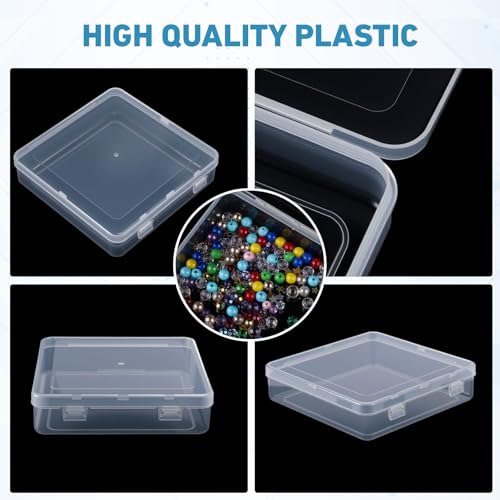 SATINIOR 24 Packs Small Clear Plastic Beads Storage Containers Box with Hinged Lid for Storage of Small Items, Crafts, Jewelry, Hardware (5.9 x 5.9 x 1.5 Inches) - size: 5.9 x 5.9 x 1.5 Inches
