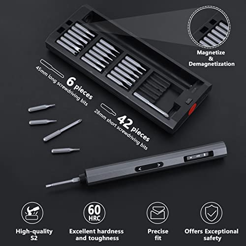 Precision Screwdriver Set, 5 Gear Torque, Mini Electric Screwdriver with OLED Screen, Small Screwdriver Set Rechargeable with 48 multifunctional bits and shadowless LED lights