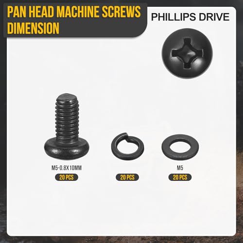 DTGN M5-0.8x10mm Phillips Pan Head Machine Screw W/Washer Black 60Pcs - size: M5-0.8x10mm