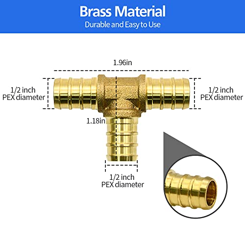 90pcs 1/2" PEX Fittings, Elbow TEE Straight Couplings Set, PEX Brass Crimp Fitting Combo with Tees, Elbows, Straights | for PEX Pipe - size: 1/2"-90pcs