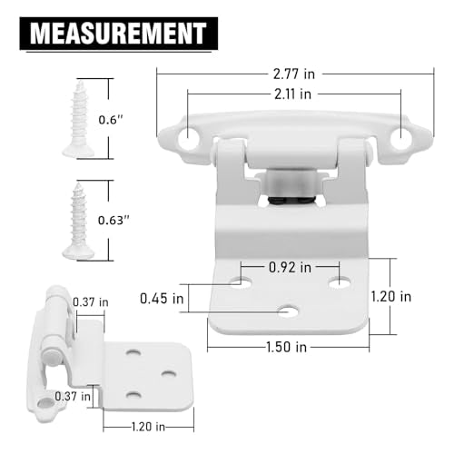 20 Pack (10 Pairs) 3/8 Inch Inset Semi Cabinet Hinges White - color: White, size: 20 Pack (10 Pairs)