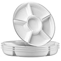 6 Sectional Round Plastic Serving Tray/Platters White W Silver Rim Pack of 2 - color: White & Silver