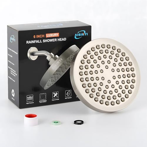 6" High Pressure Rain Shower Head, Luxury Brushed Nickel Finish - color: Brushed Nickel, size: 6 Inch Round (1 PCS)
