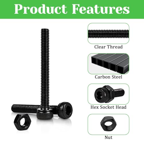 100Pcs M3 x 50mm Hex Socket Head Cap Screws Bolts, Carbon Steel, Black Oxide Finish, Allen Socket Drive, Full Threads,with Hex Spanner - size: M3 x 50-100Pcs