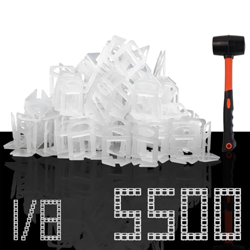 Storystore 5500pcs Tile Leveling Clips 1/8 Inch Tiles Spacers with Hammer - size: 1/8 Inch 5500 Spacers + Hammer