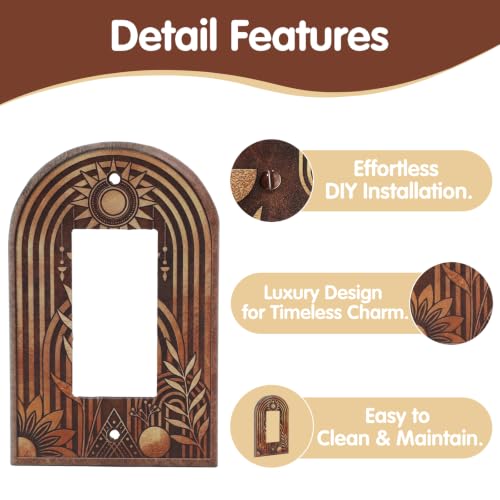 Wooden Arch Switch Cover, Boho 4 Pack Outlet Plates - color: Boho Arch Wooden