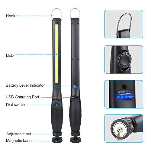 LED Work Light 800 lumens 3300mAh Rechargeable Magnetic Flashlight COB Handheld Portable Inspection Light for Car Repair Machine Garage Emergency(2 Pack) - size: 2 Pack
