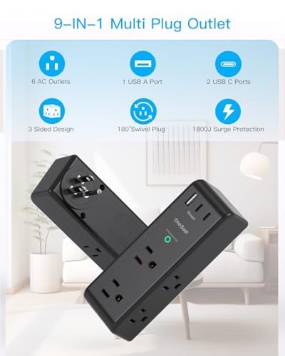 Surge Protector Outlet Extender, Multi Plug Wall Outlet,Rotating Plug,Black - color: Black, size: 2C1A, 1 Pack