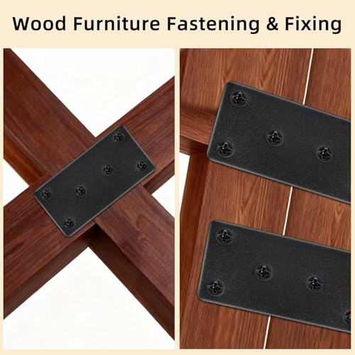 4 Pack Black Flat Mending Plates Steel Stainless Flat Bracket Mending Plate for Wood Furniture Fixing Metal Straight Brace Brackets with Screws Joining Brackets for Furniture Corner Repair (Black)
