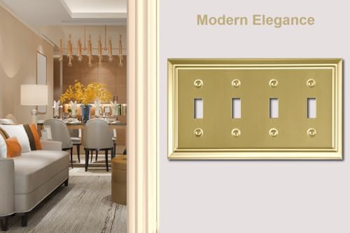 OKAWYC Quadruple Toggle Light Switch Cover Adler Metal Wall Plate, 2-Pack Brushed Brass 4 Gang, Light Switch Cover Decorative Wallplate, Durable - size: 4 Toggle