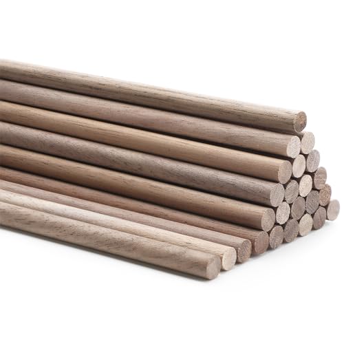 Wenqik 24 Pcs Walnut Dowel Rods 1/4 x 12 Inch Hardwood Stick for DIY Craft - size: 1/4 x 12 Inch