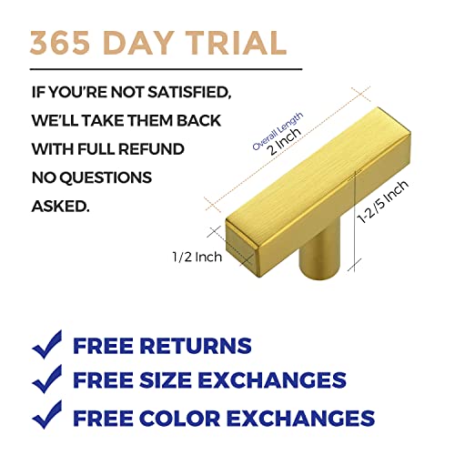5 Pack Gold T Bar Square Cabinet Knobs 2in Cabinet Pulls Kitchen Hardware | Brushed Brass Finish, Solid Metal, Easy Install, Screws Included, Hardware, Kitchen, Bathroom, Drawers, Cabinets - color: Gold, size: 5 Pack, style: Square
