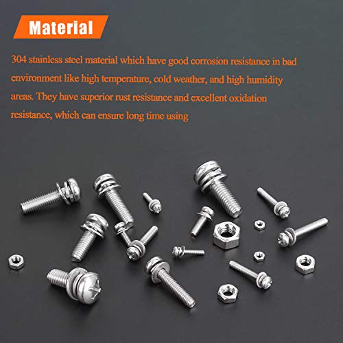 HELIFOUNER 510 Pieces Phillips Pan Head Machine Screws Nuts Washers Assortment Kit, Stainless Steel 304, Full Thread (M2 M2.5 M3 M4 M5 M6) - size: M2 M2.5 M3 M4 M5 M6
