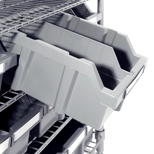 7-Tier NSF 16-Bin Steel Wire Shelving Rack, 36"W x 14"D x 56"H, Gray | 16 slide-out bins with tilt-lock design keep supplies organized and accessible - color: Gray, size: Includes 16 Bins
