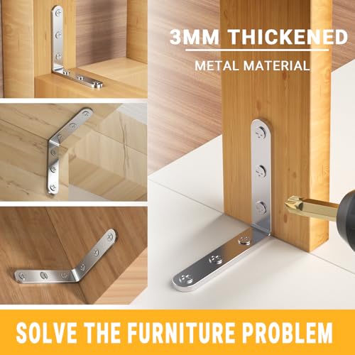 25Pcs Stainless Steel Angle Brackets 4”x 4” Heavy Duty Corner Brackets | 3MM Thick L Bracket for Wood 4in Stainless Corner Braces 90 Degree Metal Joint Hardware for Shelves Wooden Furniture Cabinet - size: Silver-4x4 Inch