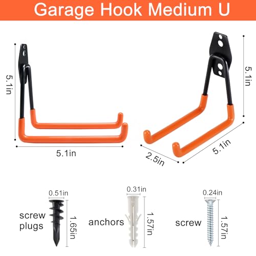 Aoben Heavy Duty Steel Garage Storage Hooks - Utility Tool Hangers and Combinable Wall Mount Hooks for Organizing Ladder, Hold Chairs, Heavy Tools (Medium U, 10 Pack) - size: 10 X Medium U hooks