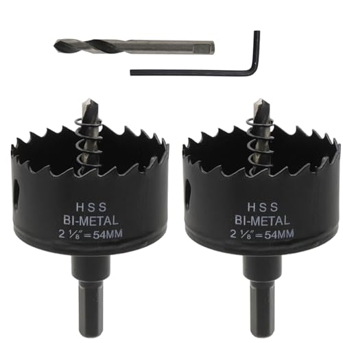 2-1/8" Hole Saw Drill Hole Cutter BI-Metal Hole Saw for Thin Metal, Drywall, Plastic and Wood - 2pcs - color: black, size: 2-1/8" (54mm)