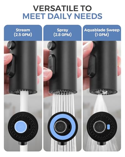 Pull Down Faucet Sprayer Head Replacement, Black 3 Function Pull Out Spray Head Nozzle with 9 Adapters for Kitchen Sink Faucet, American Standard for Moen Kohler Delta G1/2 Male Connector - color: Black