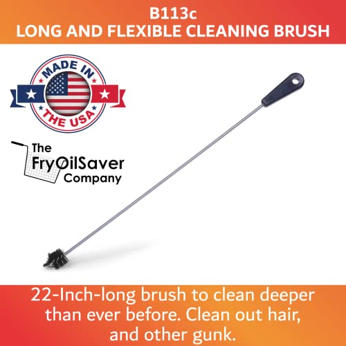 22" Long Sink Drain Brush – Slim Snake Hair Clog Remover Tool for Shower, Tub and Sink - Pipe/Tube Brush for Small Spaces, Drain Cleaning – B113C by FryOilSaver Co. - size: 22 Inches