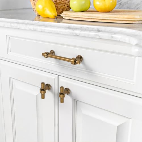 Amerdeco 10 Pack Antique Brass Cabinet Knobs 1.46 Inch(37mm) Single Hole Cabinet Handles Rectangle Drawer Knobs and Pulls for Bathroom Cabinets ZH0069 - color: Antique Brass, size: 1.46" Single Hole