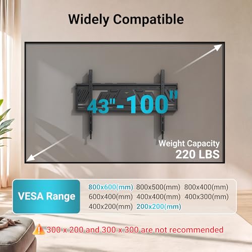 BONTEC Heavy Duty Fixed TV Wall Mount, 43-100 Inch TVs, Max VESA 800x600mm - size: 43-100 Inch
