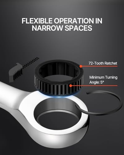 VEVOR Ratcheting Wrench Set, 30-Piece Combination Wrench Set, 72 Teeth - color: Silver 30pcs, size: Metric&SAE