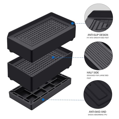 ANNKUT Rectangle Bed Risers, 3 Inch Heavy Duty Adjustable Furniture Risers for Bed Sofa Table and Couch Lift，Support Up to 1,300 Lbs (4 Pack-Black) - color: 3 Inch-black(rectangle)