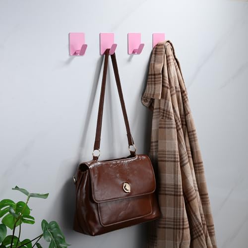 DELITON 4 Pack Towel Hooks - Heavy Duty Wall Hooks for Bathroom, No Damage - color: Light Pink-4