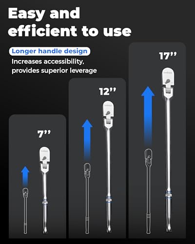toolant 1/4" Drive Flex Head Ratchet Wrenches, 90 Tooth Compact Flex Head Socket Ratchet Wrench, 7 Inch Length - size: 1/4"(7inch), style: Flex-head Ratchet